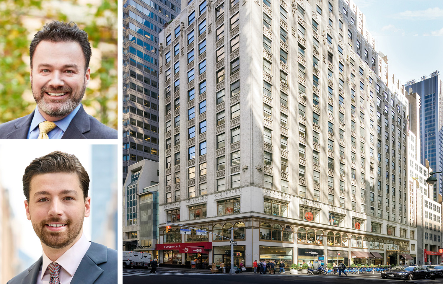 GFP Real Estate's Martin McGrath (top) and Kephra Stone, and 515 Madison Avenue.