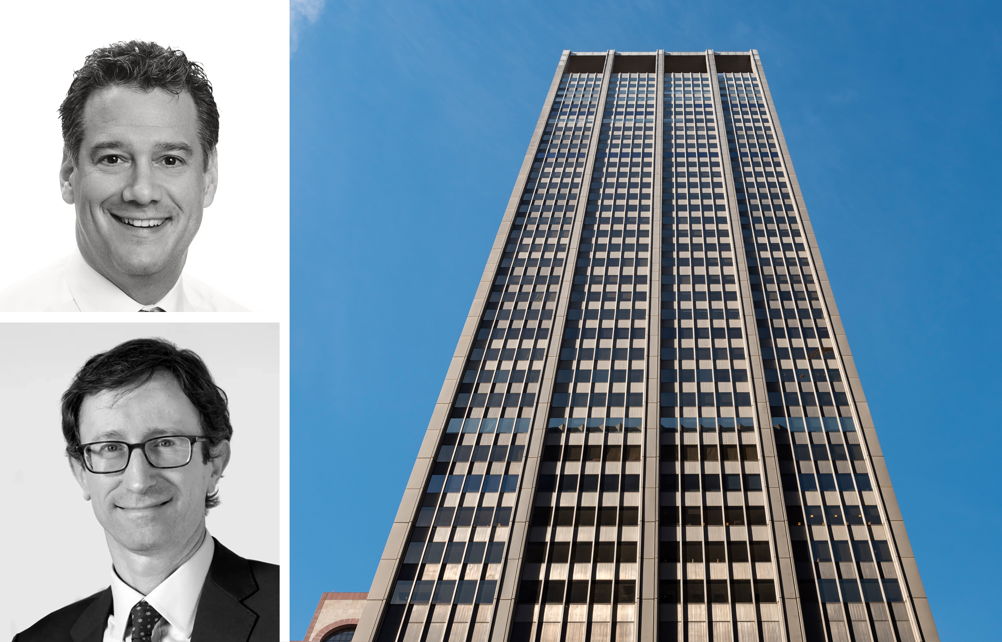 JLL's Matthew Astrachan (top), Elecor Properties' Douglas Neye and 1301 Avenue of the Americas.