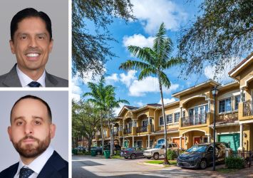 Cushman & Wakefield’s Mitash Kripalani (top) and Virgilio Fernandez, and Royal Oaks community in Hollywood, Fla.