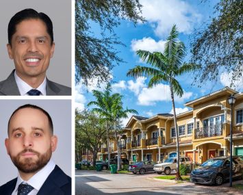 Cushman & Wakefield’s Mitash Kripalani (top) and Virgilio Fernandez, and Royal Oaks community in Hollywood, Fla.