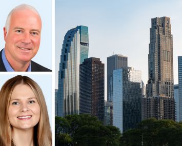 SitusAMC's Peter Muoio (top) and Jen Rasmussen, and office building in Chicago.