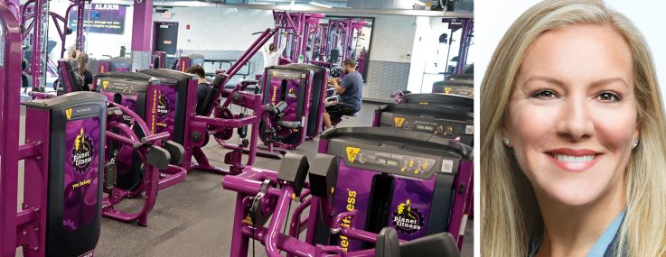 A Planet Fitness gym and Planet Fitness CEO Colleen Keating.