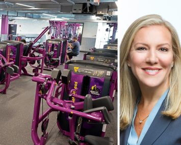 A Planet Fitness gym and Planet Fitness CEO Colleen Keating.