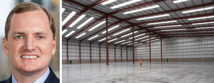 Barings' Ryan Naumes and a warehouse's interior.