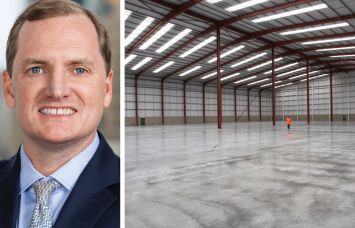Barings' Ryan Naumes and a warehouse's interior.
