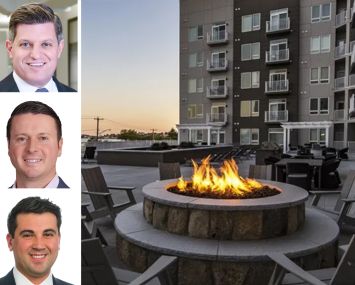 JLL Capital Markets' Scott Aiese (top), Tom Sullivan (center) and Alex Staikos, and Eliot on Ocean in Revere Beach, Mass.