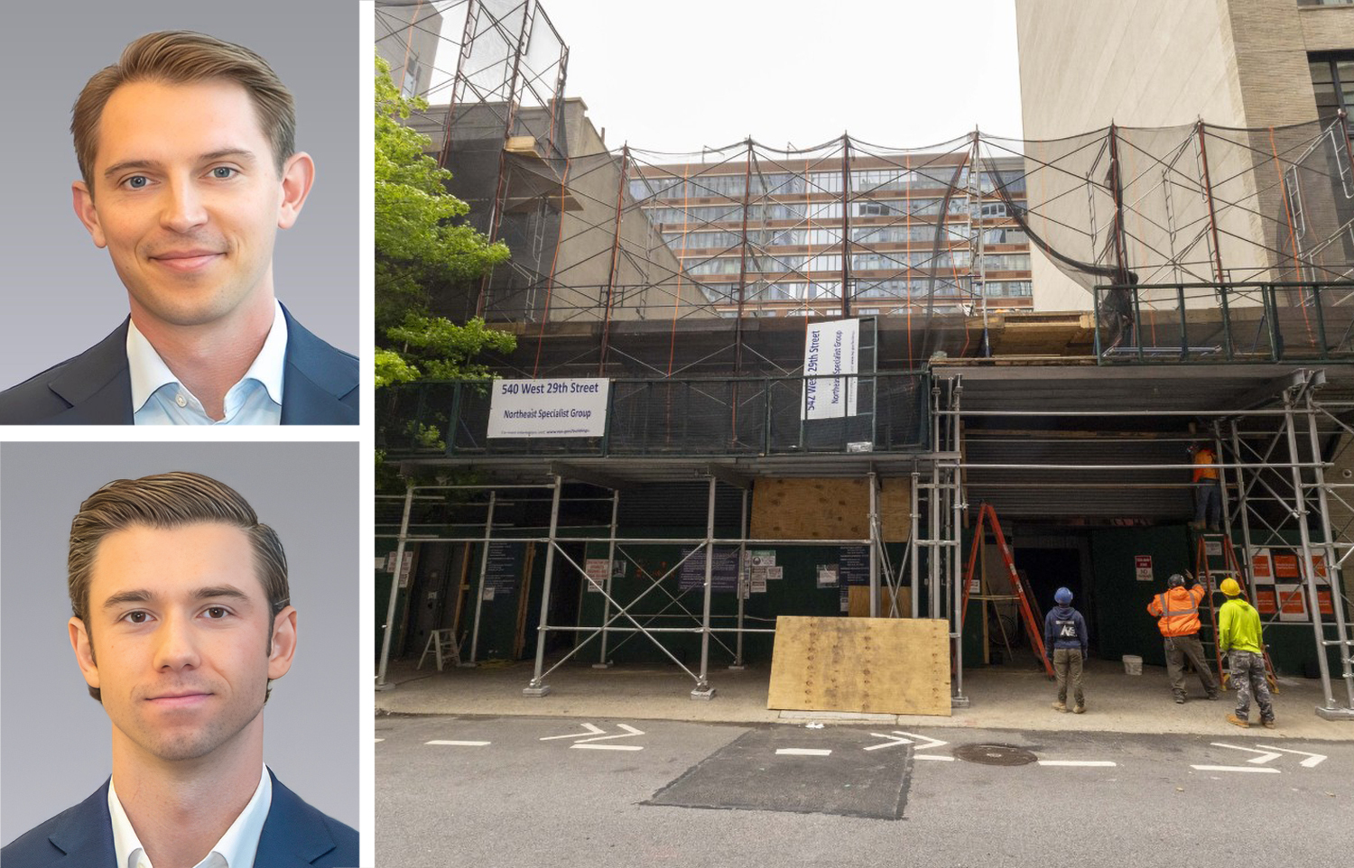 Colliers' Zach Redding (top) and Dylan Kane, and 540-542 West 29th Street.