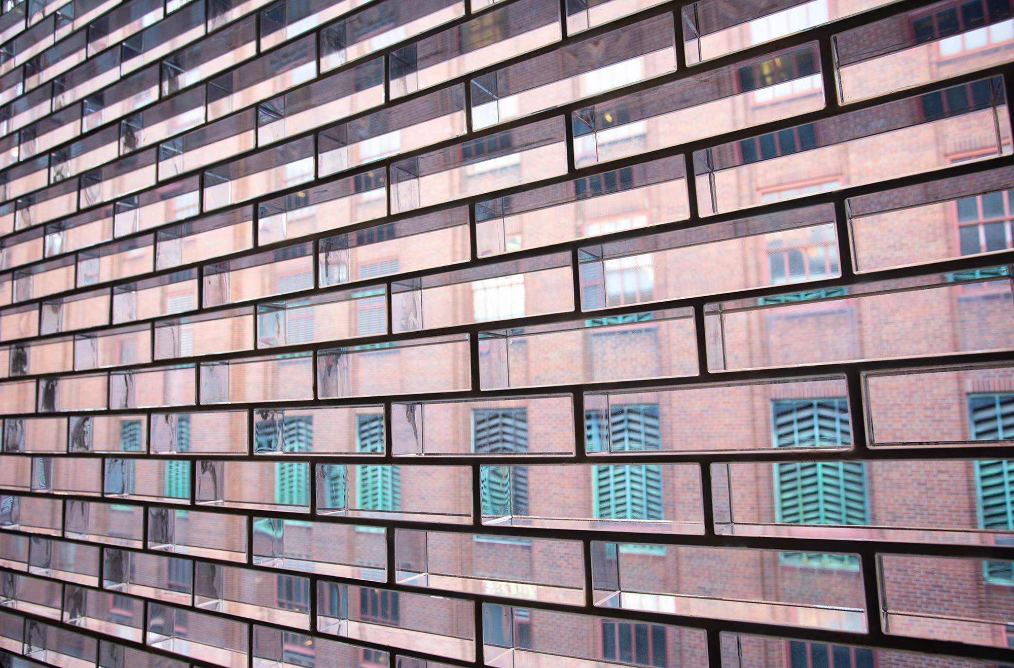 Detail image of the glass bricks at 50 Hudson Street.