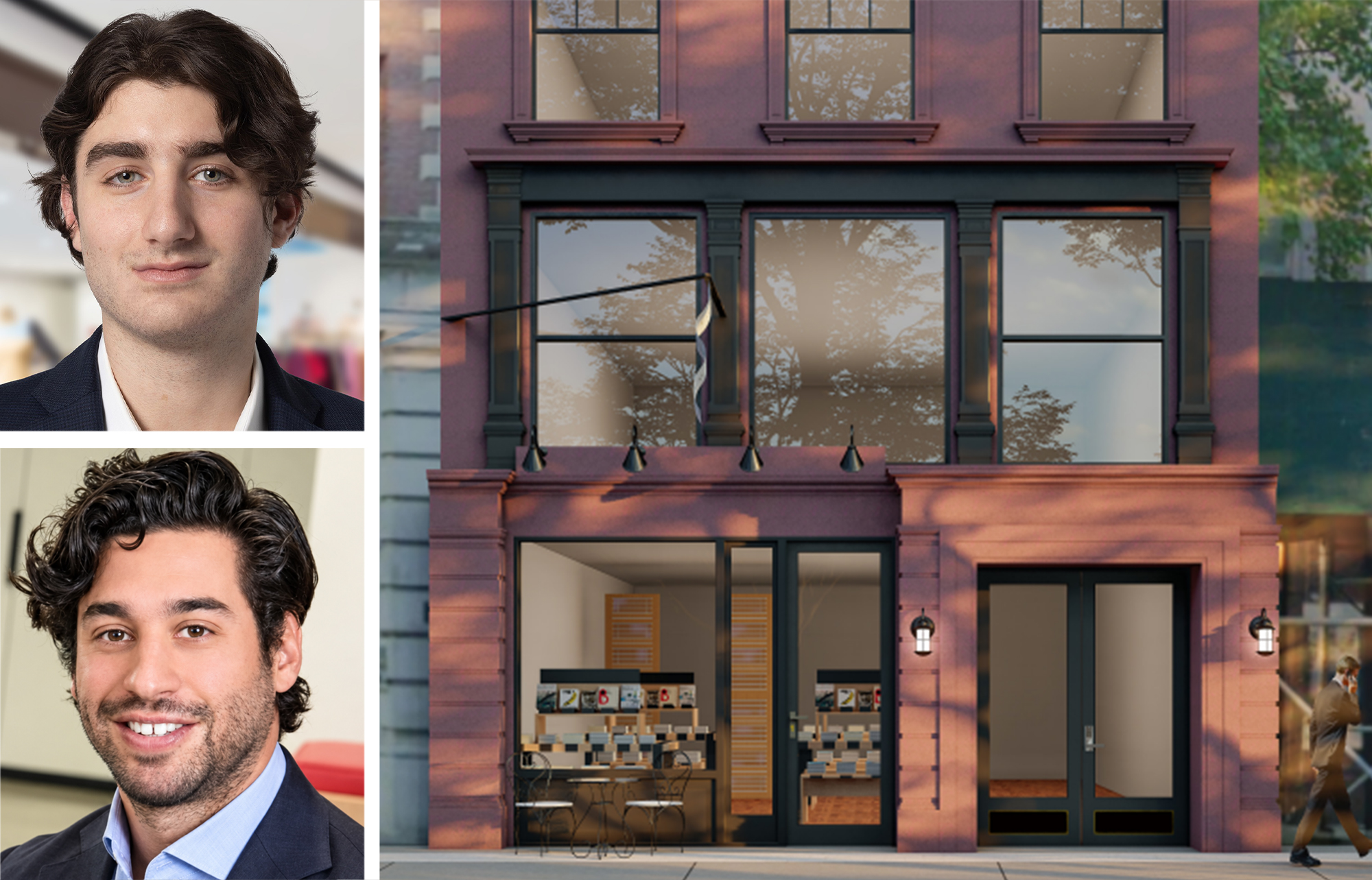 Elijah Mehl (top) and Jesse Wolf (bottom) of JLL, pictured with 156 Montague Street.
