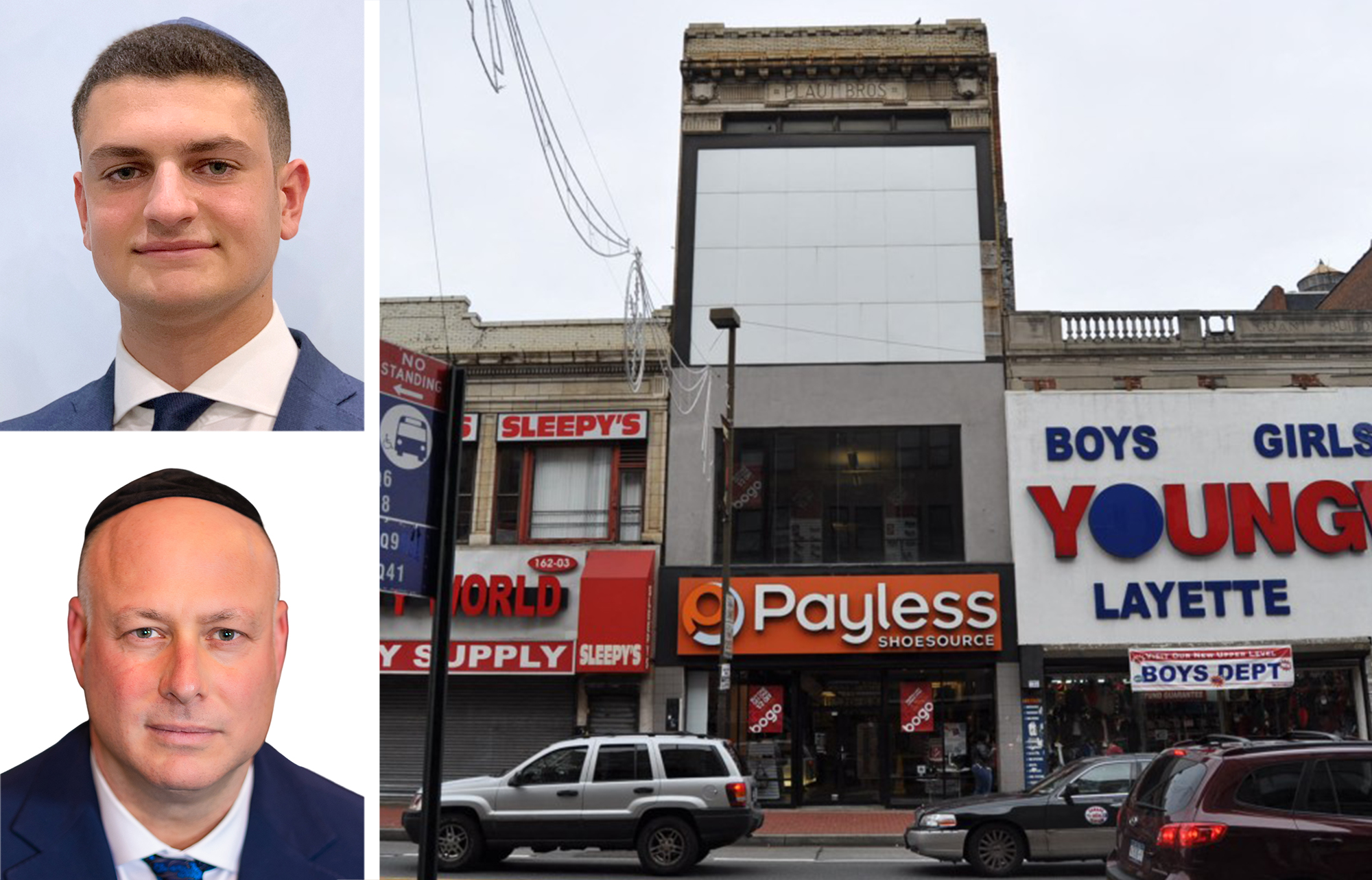 Murray Mizrachi (top) and Josh Augenbaum (bottom) pictured with 162-15 Jamaica Avenue in Queens.
