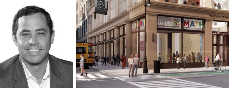 Jason Greenstein (top) and Jonathan Franzel (bottom) of Newmark, pictured with a rendering of 641 Avenue of the Americas.