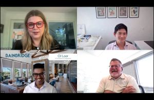 Commercial Observer's virtual AI Forum. Clockwise from top left: Annie Laurie McCulloh, Andrew Min, Donald Oldham and OJ Loor.