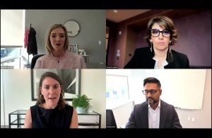 Commercial Observer's virtual AI Forum. Clockwise from top left: Sheri Killingsworth, Margette Hepfner, Davang Patel and Elise Halter.