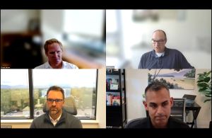 Commercial Observer's virtual AI Forum. Clockwise from top left: Chase Jensen, Art McCann, Raj Singh and Brenen Degner.