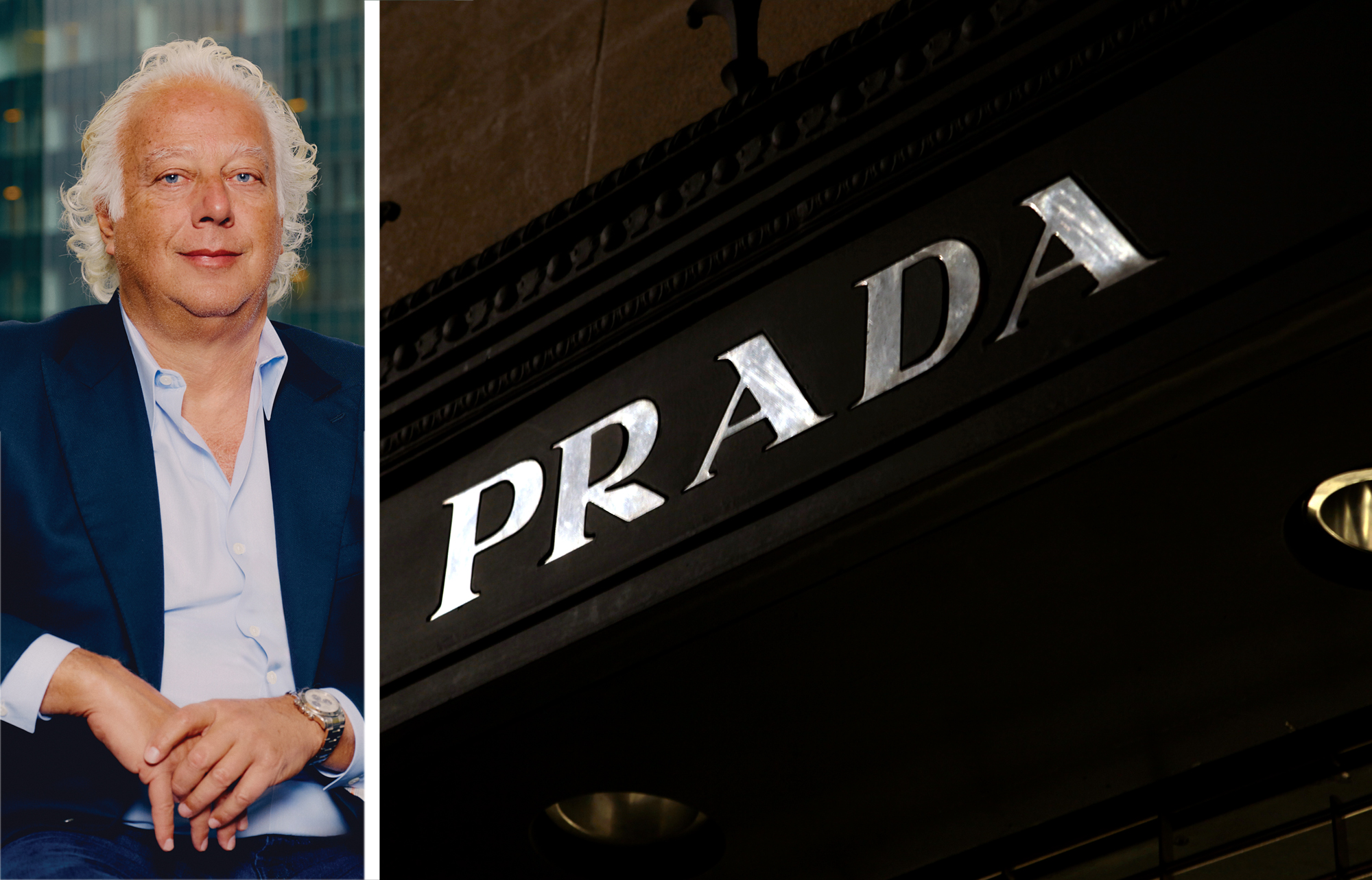 RFR's Aby Rosen and the Prada sign on 841 Madison Avenue.