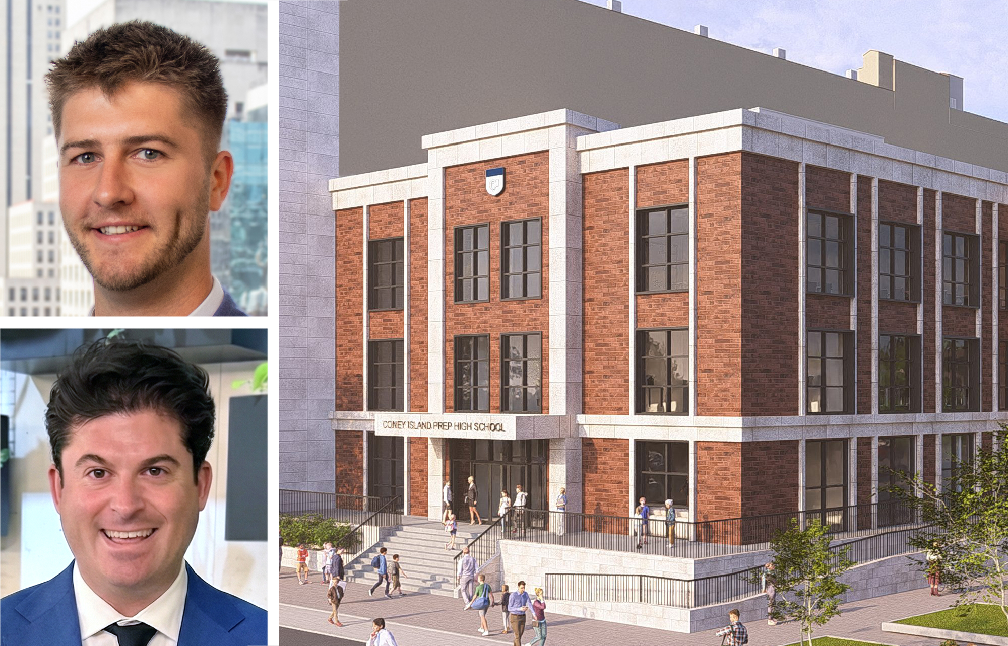 Open Impact Real Estate's Alexander Smith (top) and Stephen Powers, and a rendering of 773 Neptune Avenue, Brooklyn.