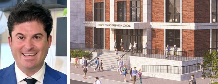 Open Impact Real Estate's Alexander Smith (top) and Stephen Powers, and a rendering of 773 Neptune Avenue, Brooklyn.