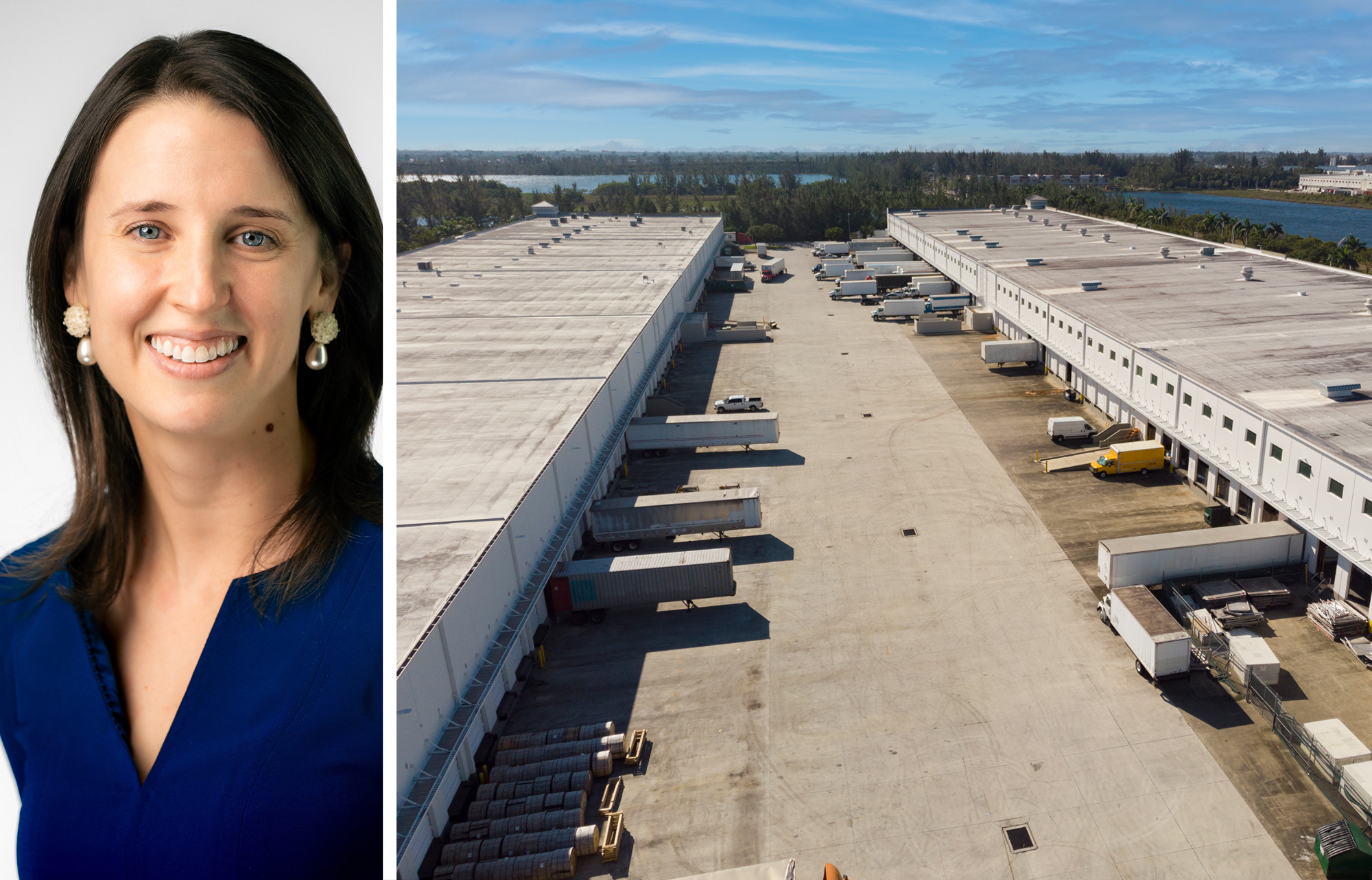 Knighthead Funding's Alexandra Wiggins and warehouses in Doral, Fla.