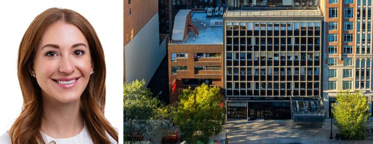 Avison Young's Christian Stanton (top) and Libby Hodes, and 210 East 86th Street.