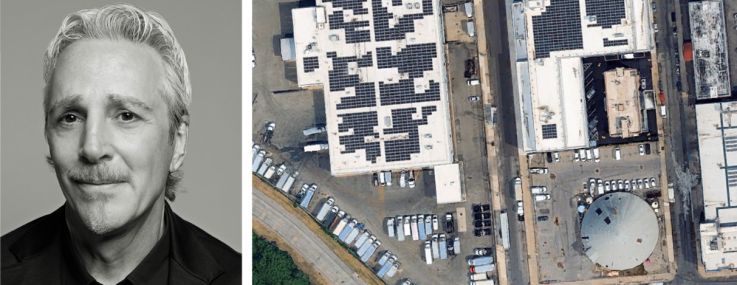 Prologis CEO Dan Letter (top), Wildflower Managing Partner Adam Gordon (bottom), and 153-44 South Conduit Avenue (center building), Queens.