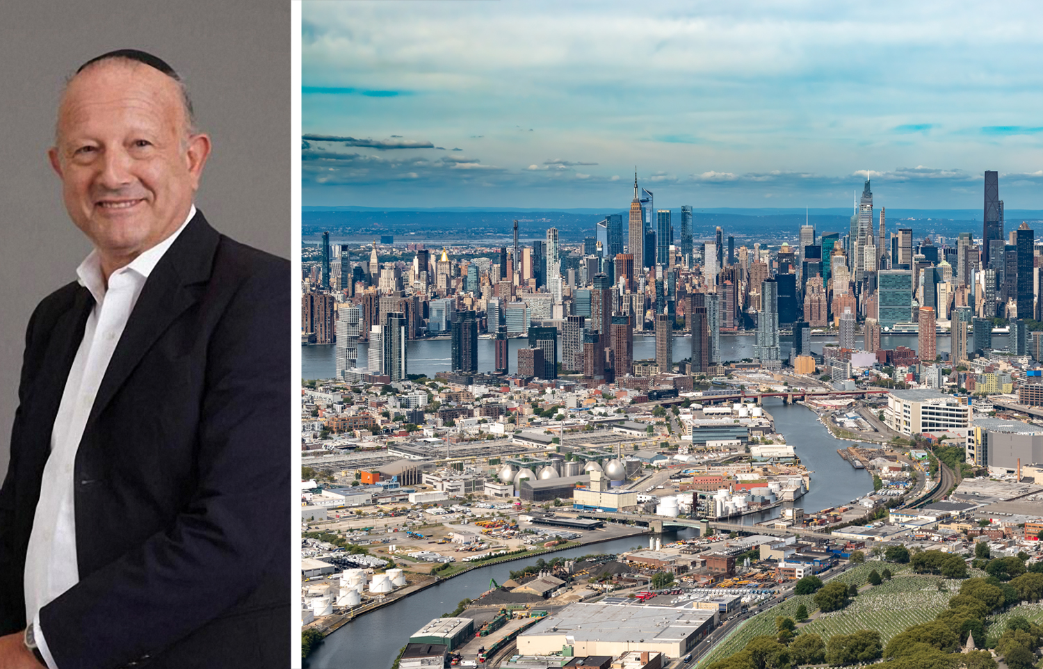 CDK Capital's Daryl Hagler and an aerial view of Brooklyn and Queens looking toward Manhattan.