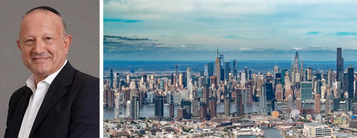CDK Capital's Daryl Hagler and an aerial view of Brooklyn and Queens looking toward Manhattan.