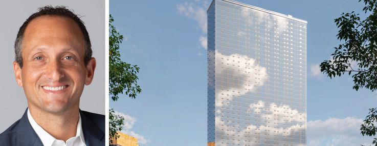 Affinius Capital's David Greenburg and a rendering of Park Tower at 8-16 Lott Street, Jersey City, N.J.