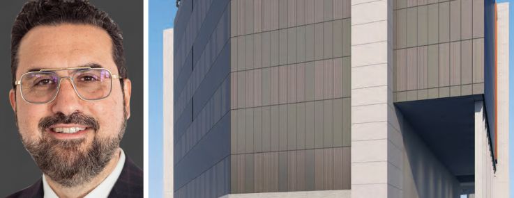 Pinnacle Realty's David Junik and a rendering of 28-90 Review Avenue, Queens.