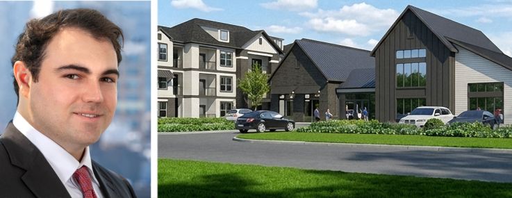 Dwight Capital's David Scheer (top) and Andrew Tichy, and a rendering of The Vic at Sunterra in Katy, Texas.
