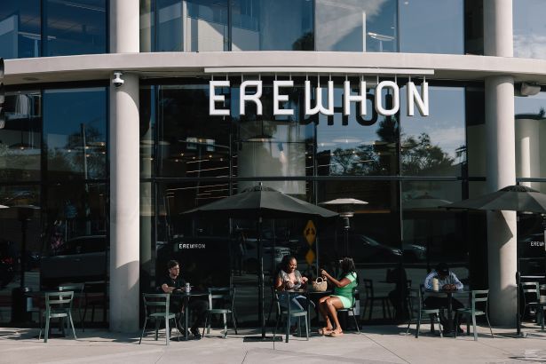 Customers sit outside an Erewhon in Culver City in Los Angeles.
