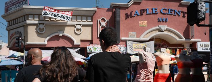 People shop in the Santee Alley area of the Fashion District in Los Angeles.