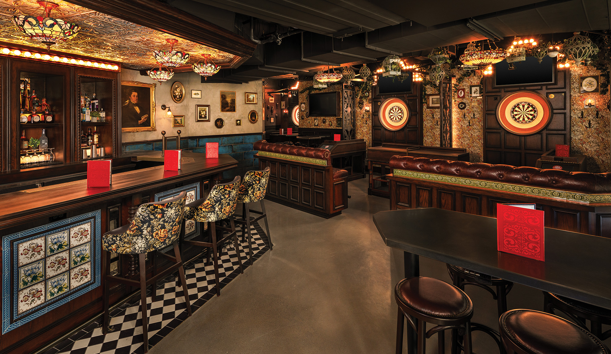 Flight Club, Seattle. Tournament Room and bar.