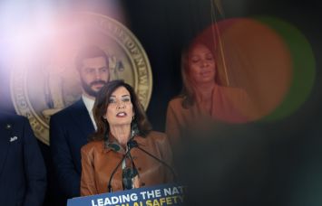 Gov. Kathy Hochul speaks during a press conference regarding legislation on artificial intelligence on Sept. 21.
