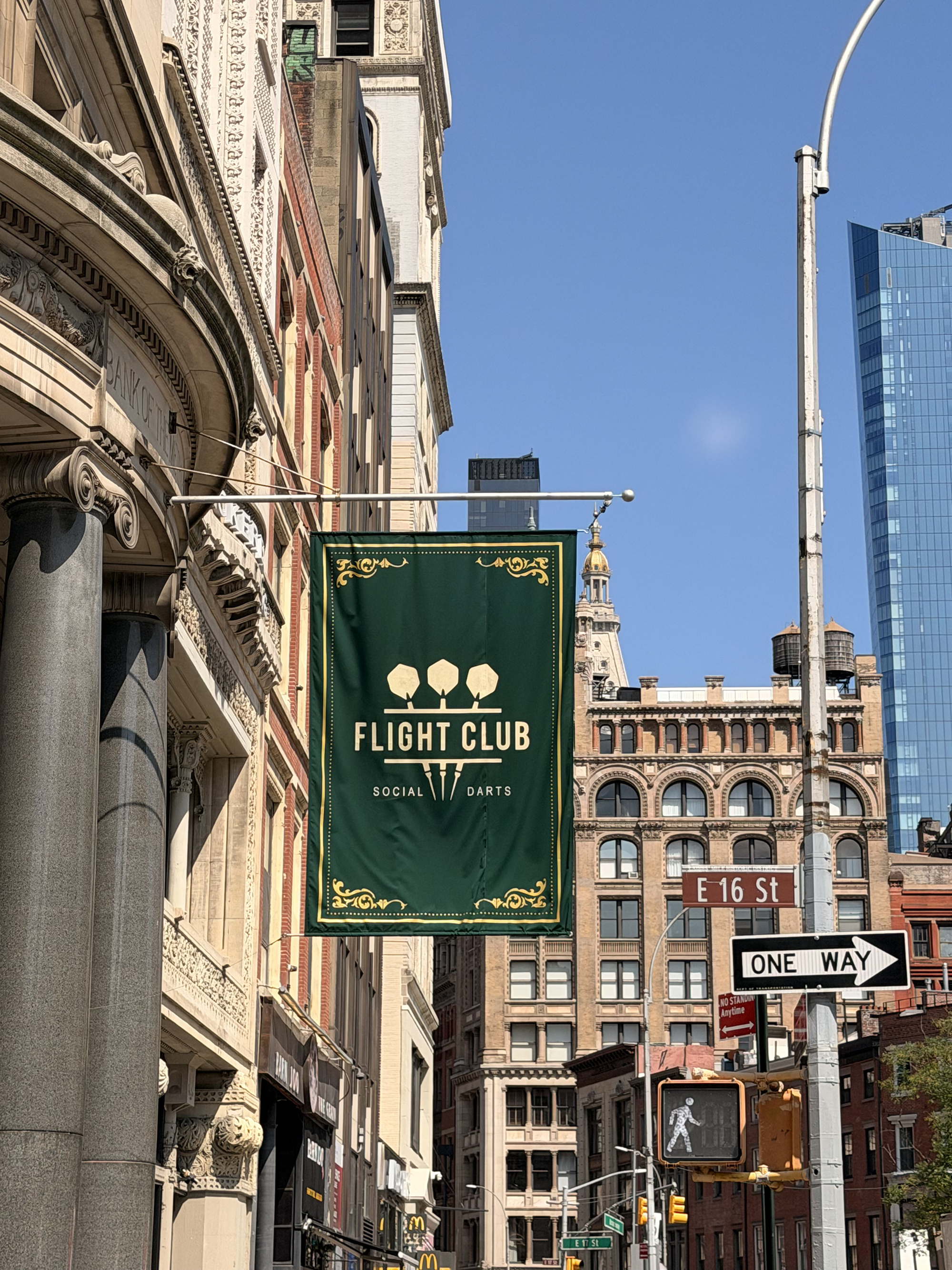 A flag outside Flight Club at 31 Union Square West.