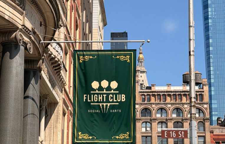 A flag outside Flight Club at 31 Union Square West.