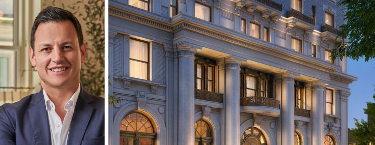Ian Ross of SomeraRoad and a rendering of The Ritz-Carlton Residences, Brooklyn Heights at 98 Montague Street, Brooklyn.
