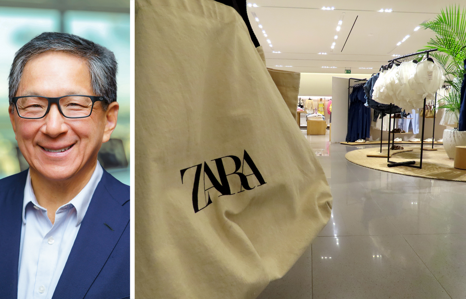 Macerich President and CEO Jackson Hsieh and a Zara bag inside one of the company's stores.