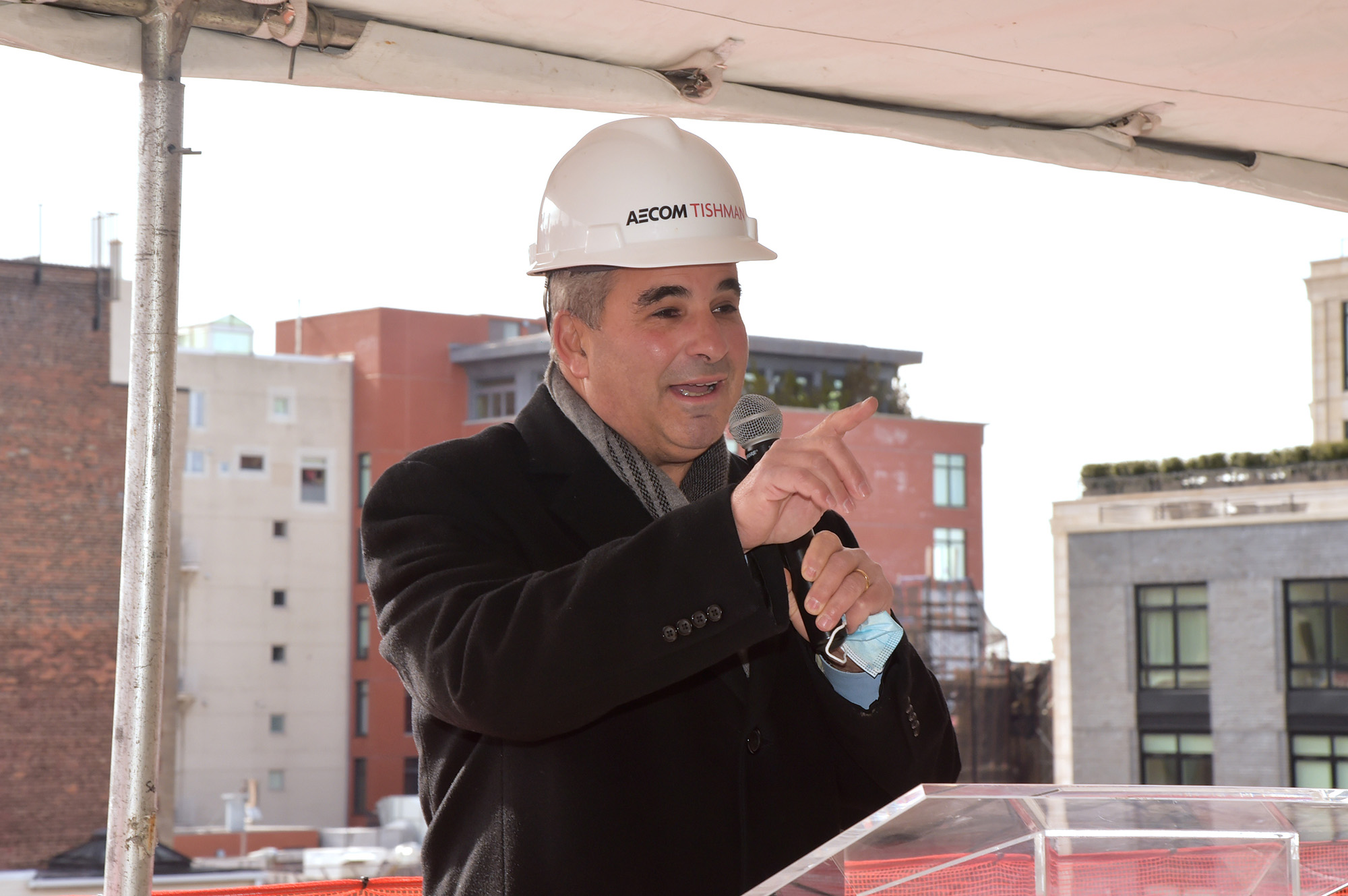 Jay Badame speaks at the topping out of 456 Greenwich Street in 2021.