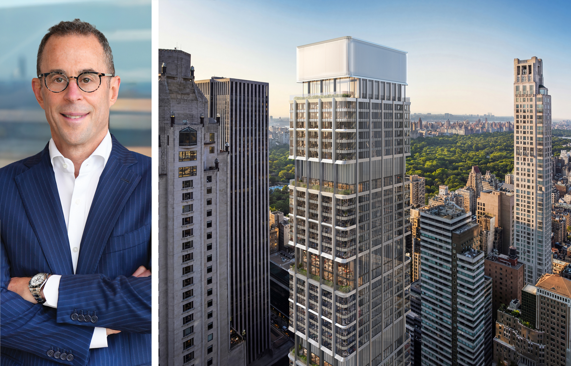 Jeff Blau, CEO of Related Companies, and a rendering of 625 Madison Avenue.