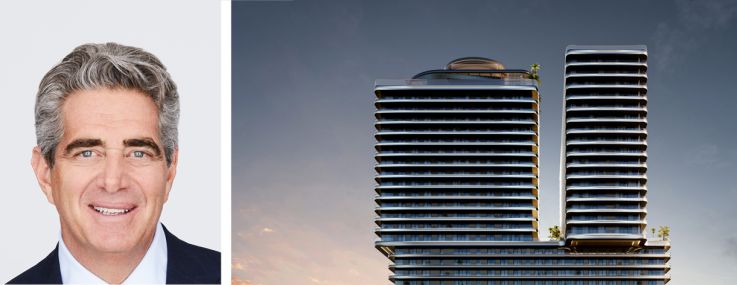 Fontainebleau's Jeff Soffer (top), Walker & Dunlop's Dustin Stolly and a rendering of Mercedes Benz Places in MIami.
