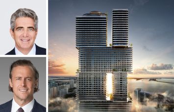 Fontainebleau's Jeff Soffer (top), Walker & Dunlop's Dustin Stolly and a rendering of Mercedes Benz Places in MIami.