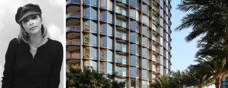 Jordana Yechiel and a rendering of the Park Elm Residences at Century Plaza in Los Angeles, Calif.