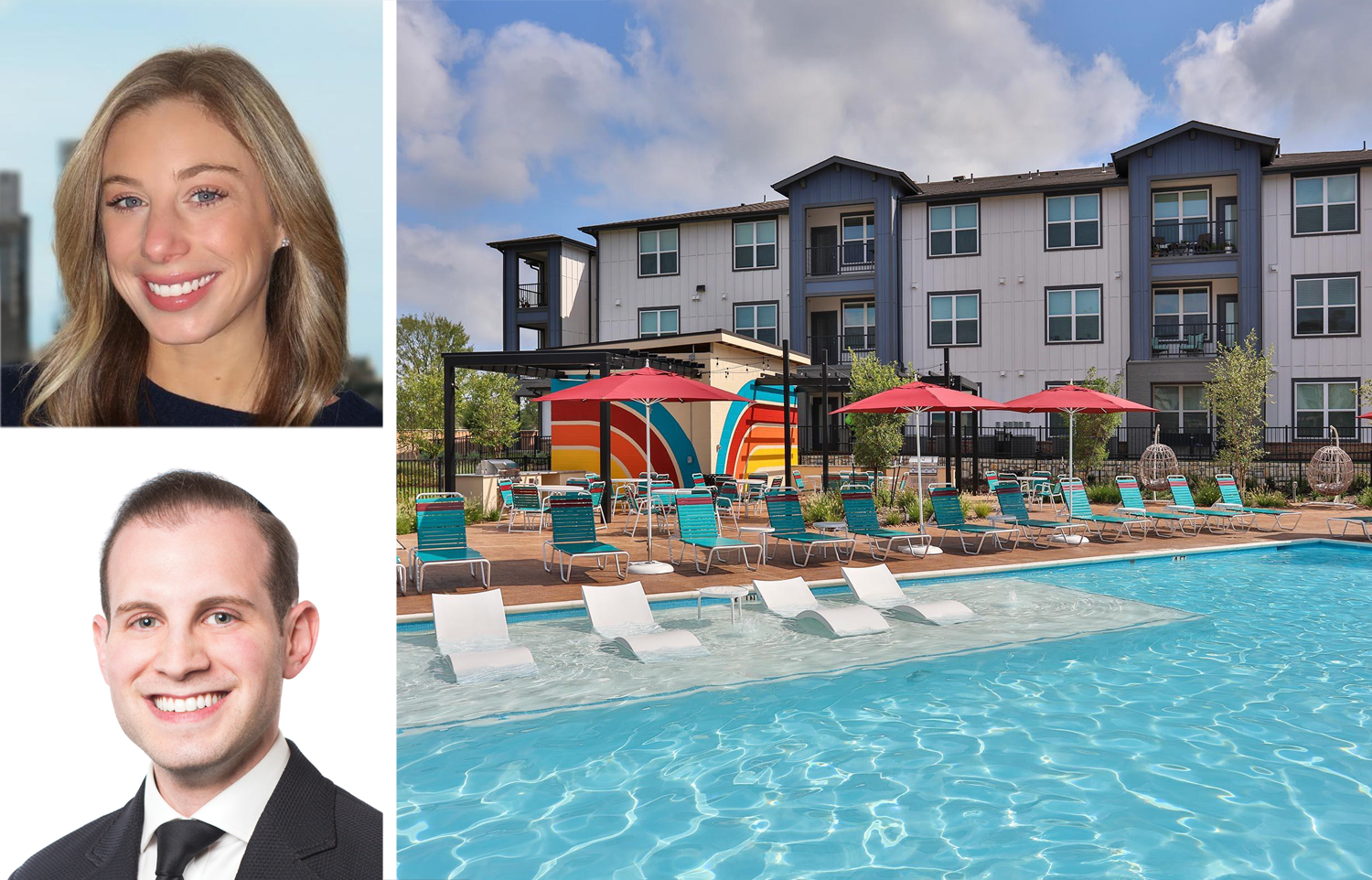 Dwight Capital's Katie Goldenberg (top), Greystione Capital Advisors' Eric Rosenstock, and 1720 at Harvey in College Station, Texas.