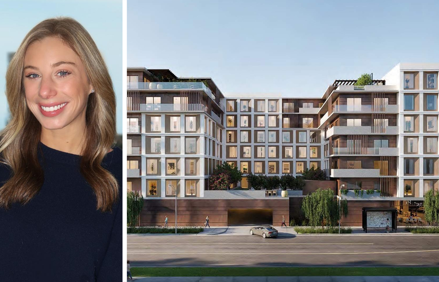 Dwight Capital's Katie Goldenberg and a rendering of Lana apartments in Culver City, Calif.