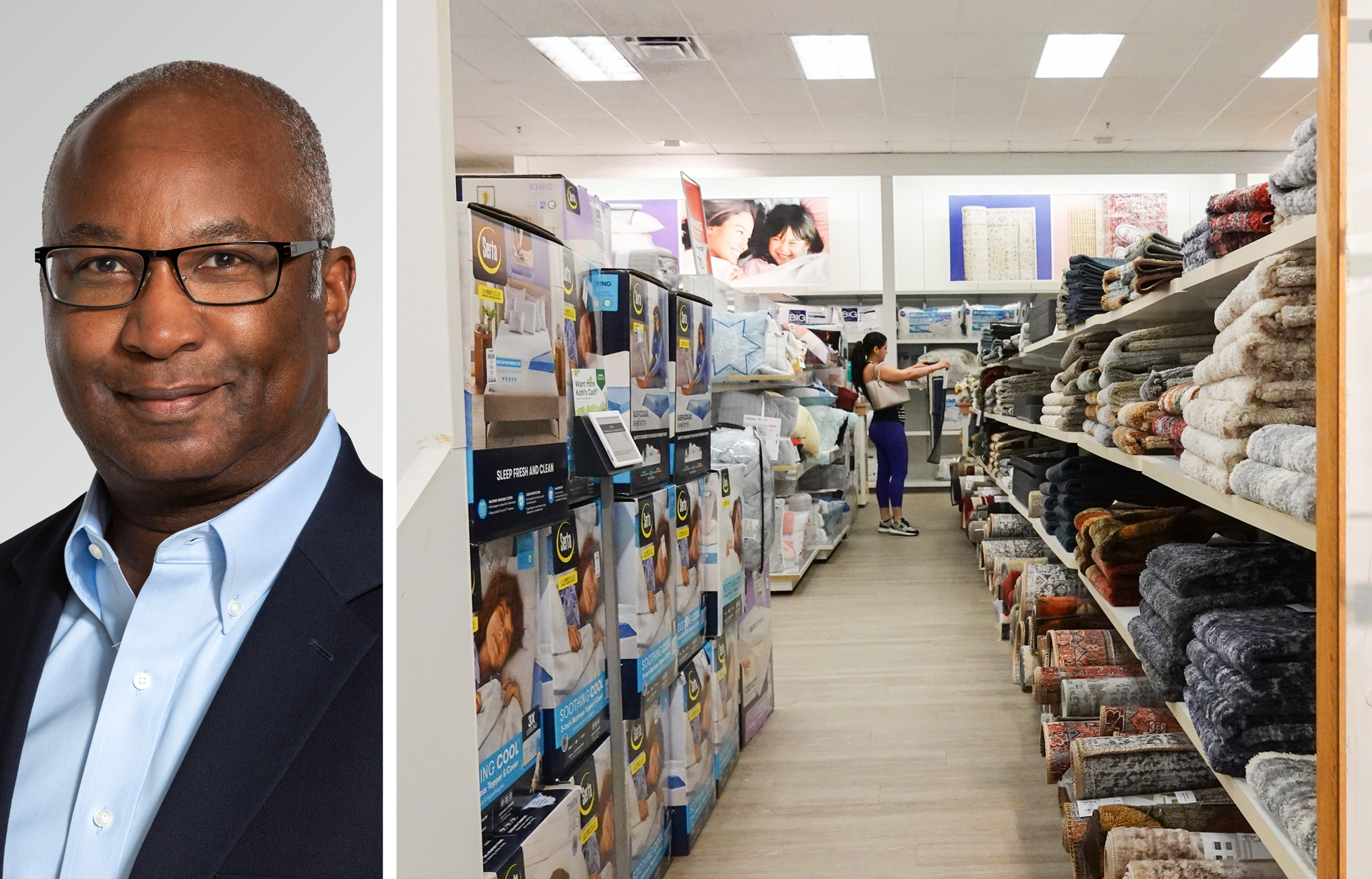 Kohl's CEO Michael Bender and a shopper inside of a Kohl's store.