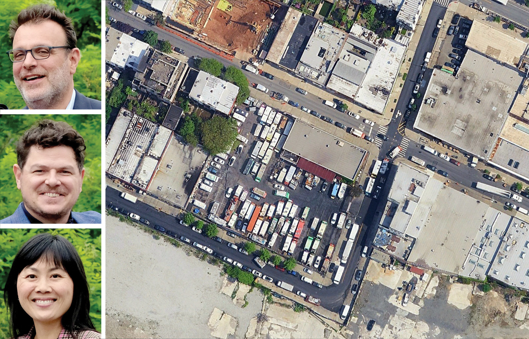 Ofer Cohen (from top), Tucker Reed and Vivian Liao of Ailanthus BK and a satellite view of 424 Hoyt Street, Brooklyn.