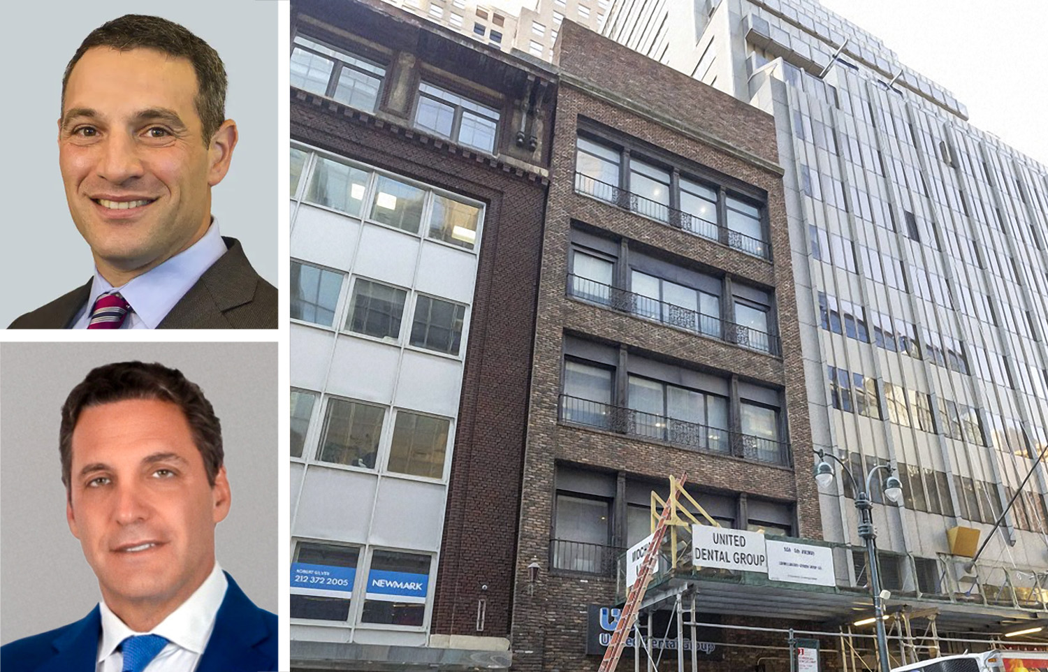 CBRE's Paul Walker (top), Lee & Associates' Claude Kolb and 4 East 46th Street.
