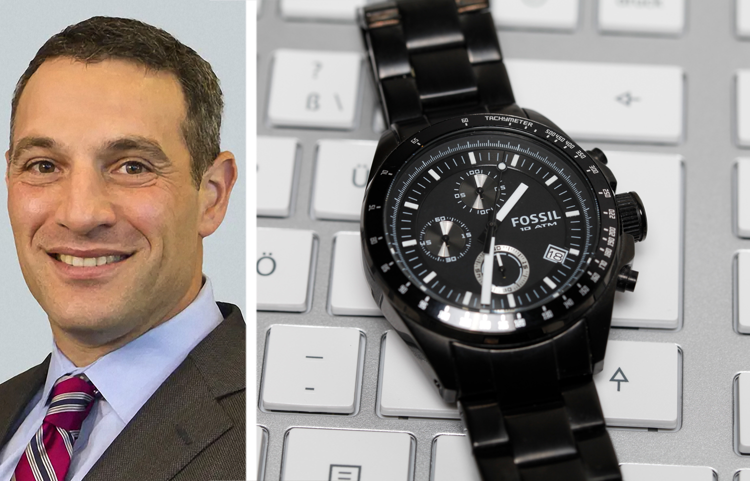 CBRE's Paul Walker and a watch from Fossil.
