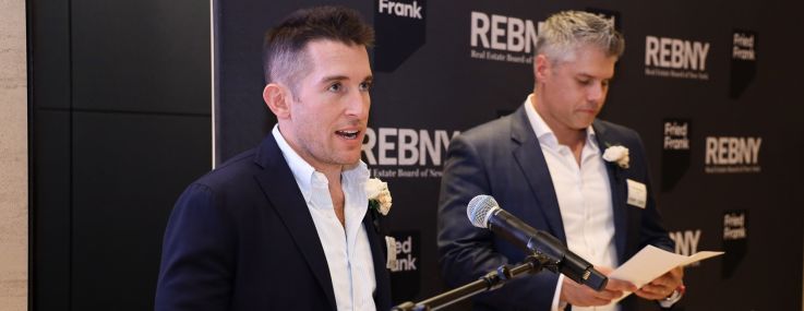 Preston Cannon (left) and Matt Chmielecki of REBNY's Retail Committee speak at REBNY's Annual Retail Deal of the Year Awards.