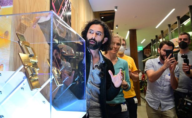 The Quantum Coast: Meet America’s Top New Tech Hub Erik Lucero, Lead Engineer of Google Quantum AI, points to motherboards at the Quantum Computing Lab at the Quantum AI campus in Goleta, California.